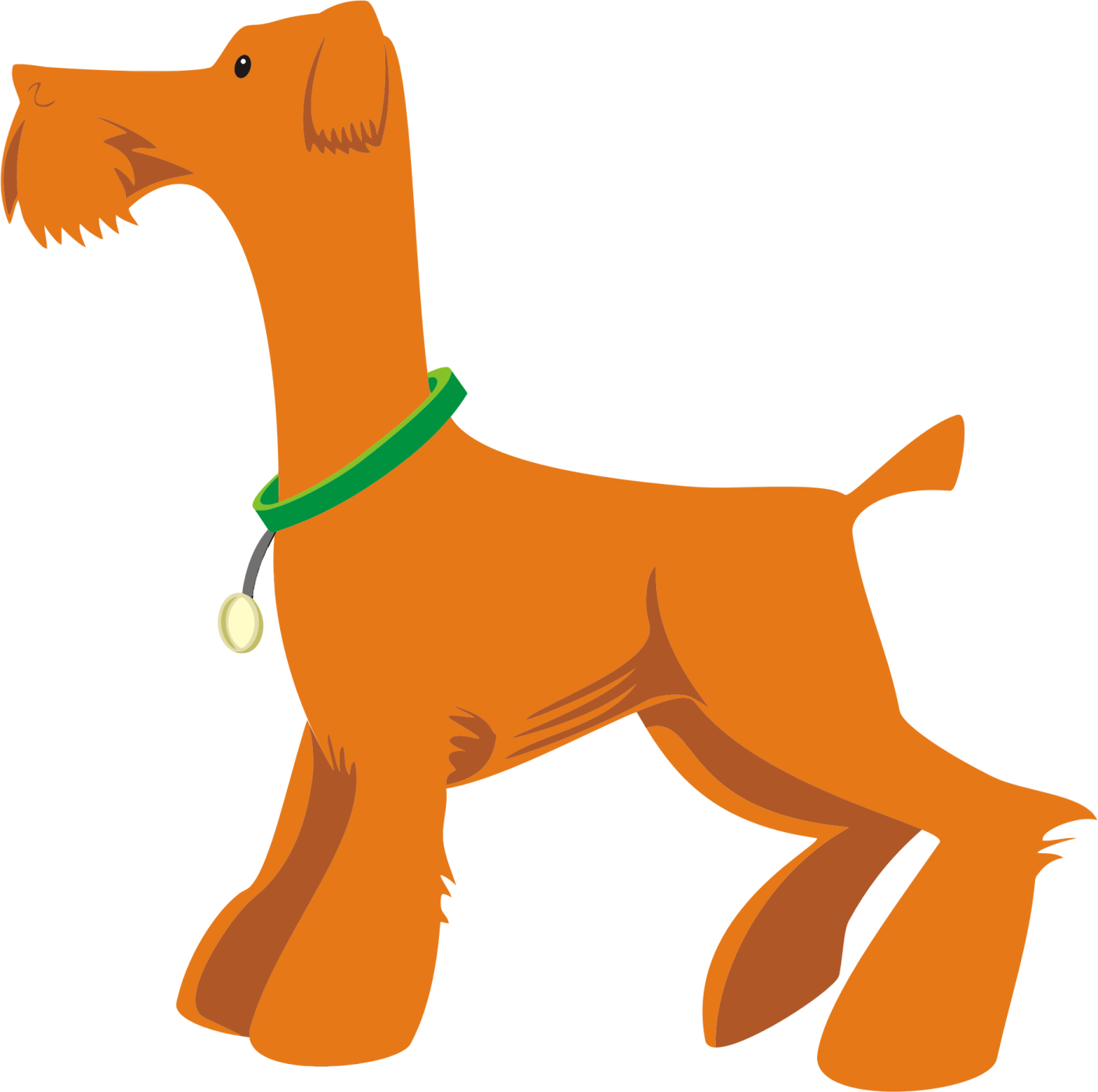 an orange dog with a green collar