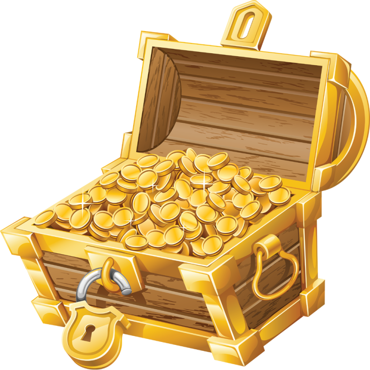 a wooden chest filled with gold coins