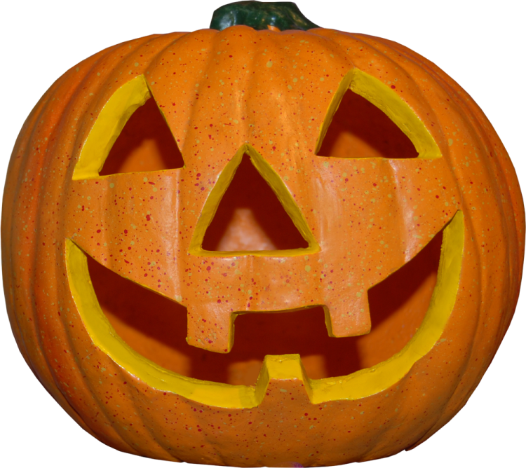 a halloween pumpkin with orange and yellow spe