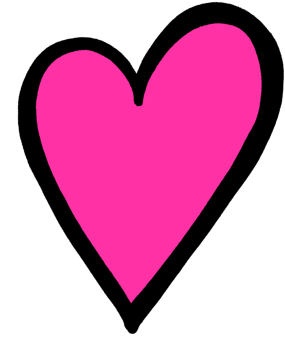 a pink heart with black outline