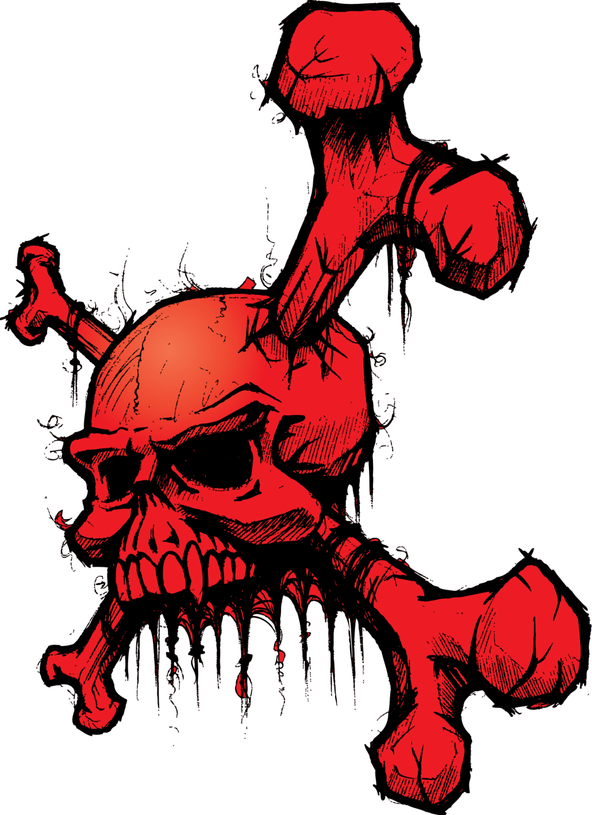 a drawing of a skull with blood on it