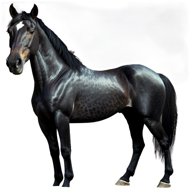a black horse standing on a white background