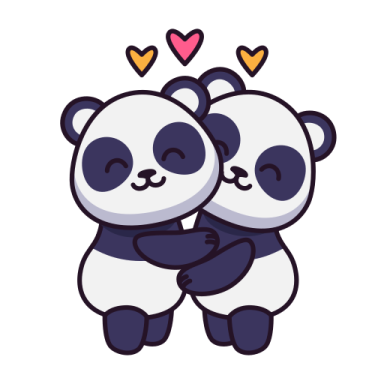 a couple of pandas hugging
