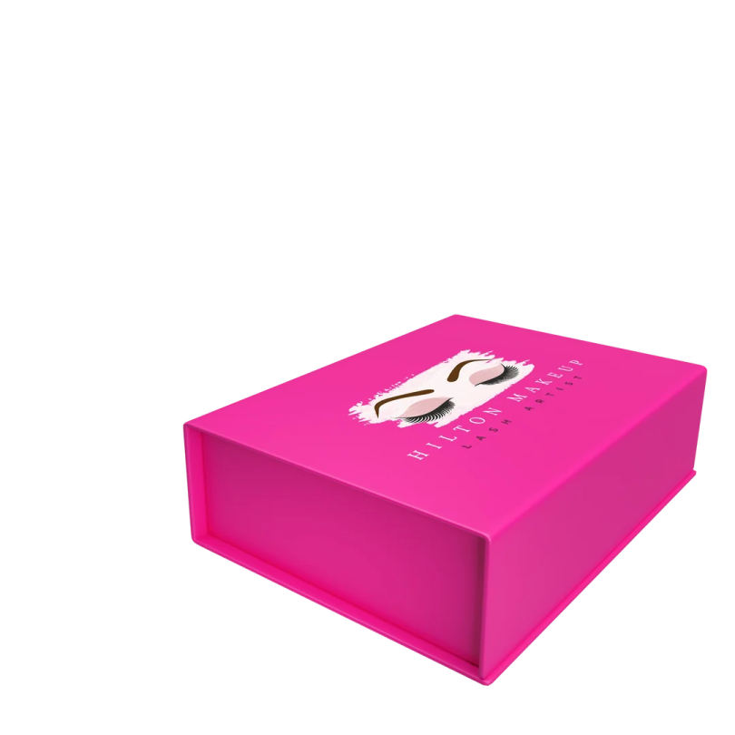 a pink box with eyelashes on it