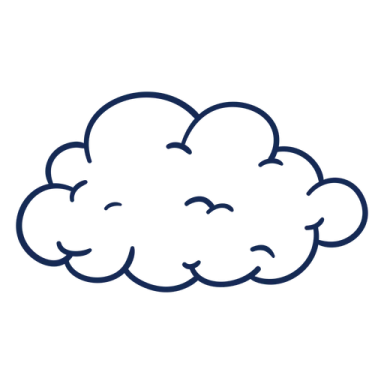 a white cloud with blue outlines