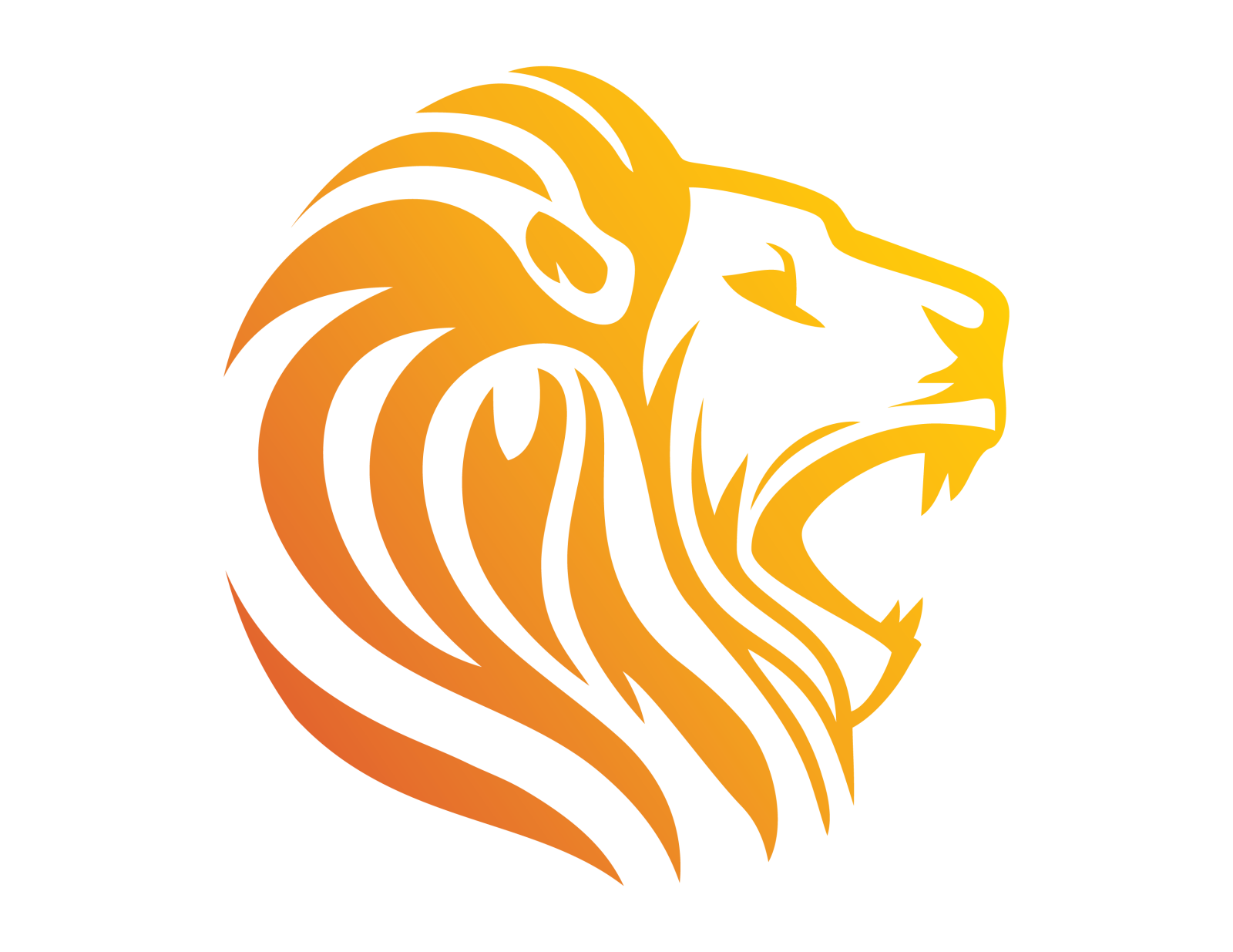 a lion head with orange and yellow colors