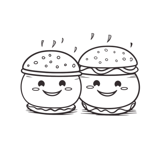 a black and white drawing of two hamburgers