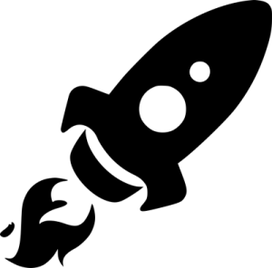 a black and white silhouette of a rocket