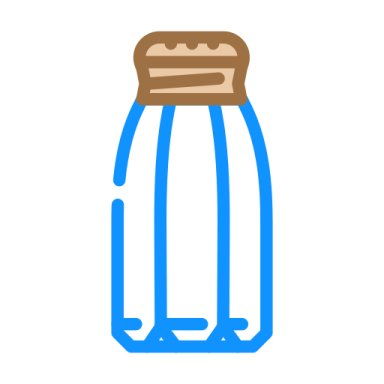 a blue bottle with a brown lid