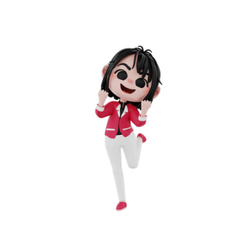 a cartoon figure of a girl with black hair and white pants