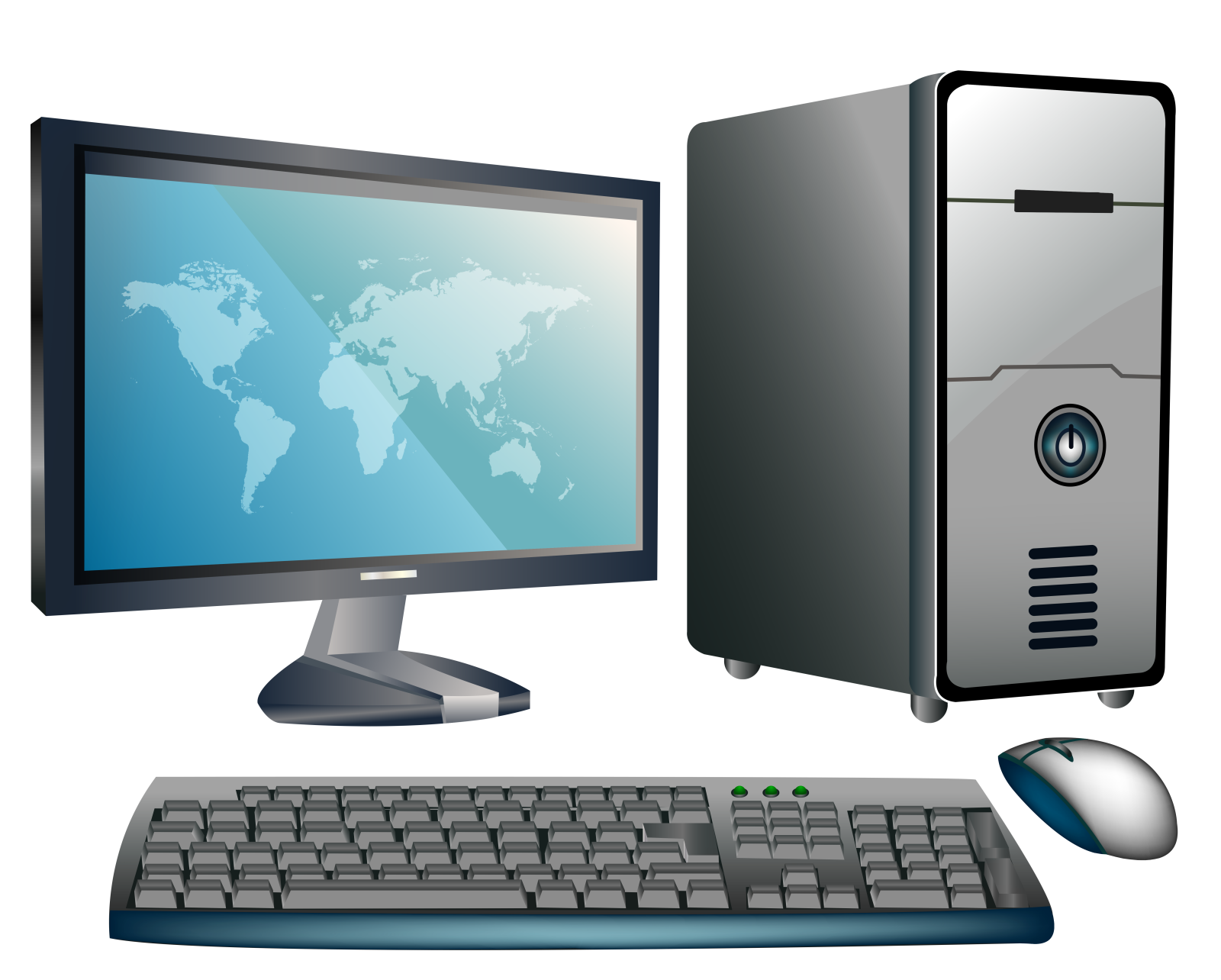 a computer and mouse on a white background