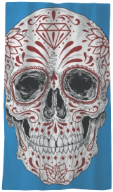 a skull with red and white designs on it