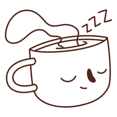 a cup of coffee with its eyes closed