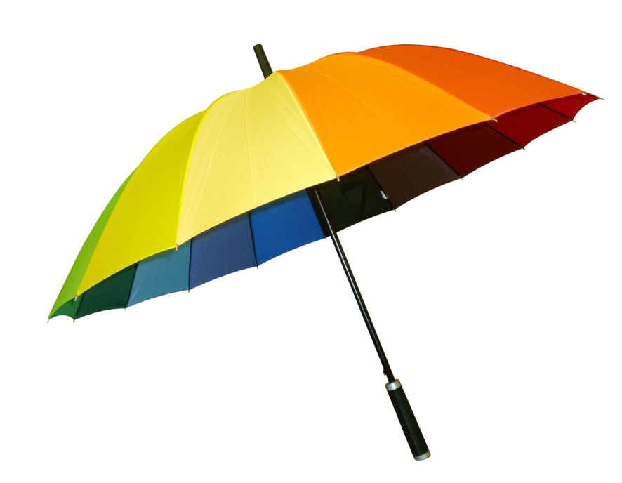a multi colored umbrella on a white background