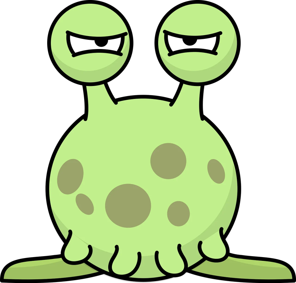 a cartoon green monster sitting on the ground