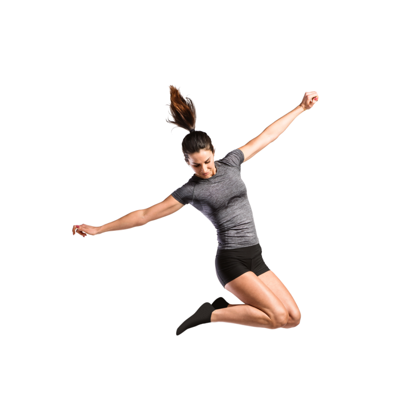 a woman jumping in the air