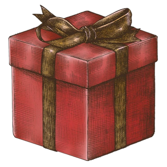 a red gift box with a gold bow