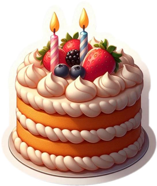 a birthday cake with candles and fruit on top