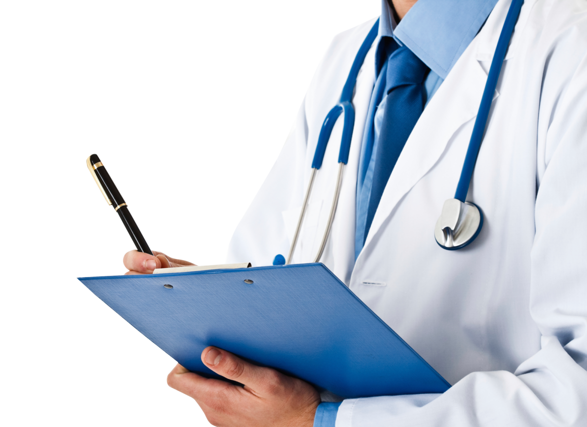 a doctor writing on a clipboard
