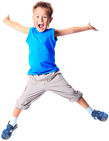 a young boy jumping in the air