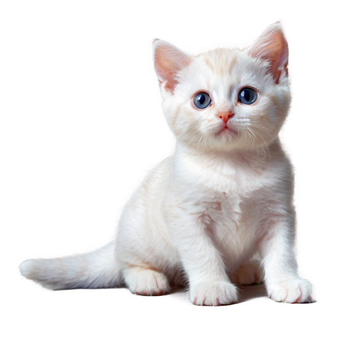 a white kitten with blue eyes sitting down