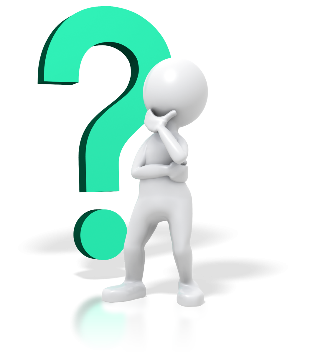 a 3d character with a green question mark