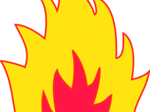 a yellow fire with red flames on it