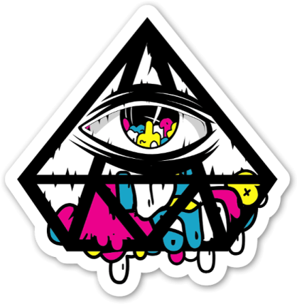 a sticker with an all seeing eye on it
