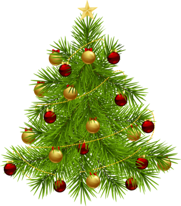 a christmas tree with red and gold ornaments
