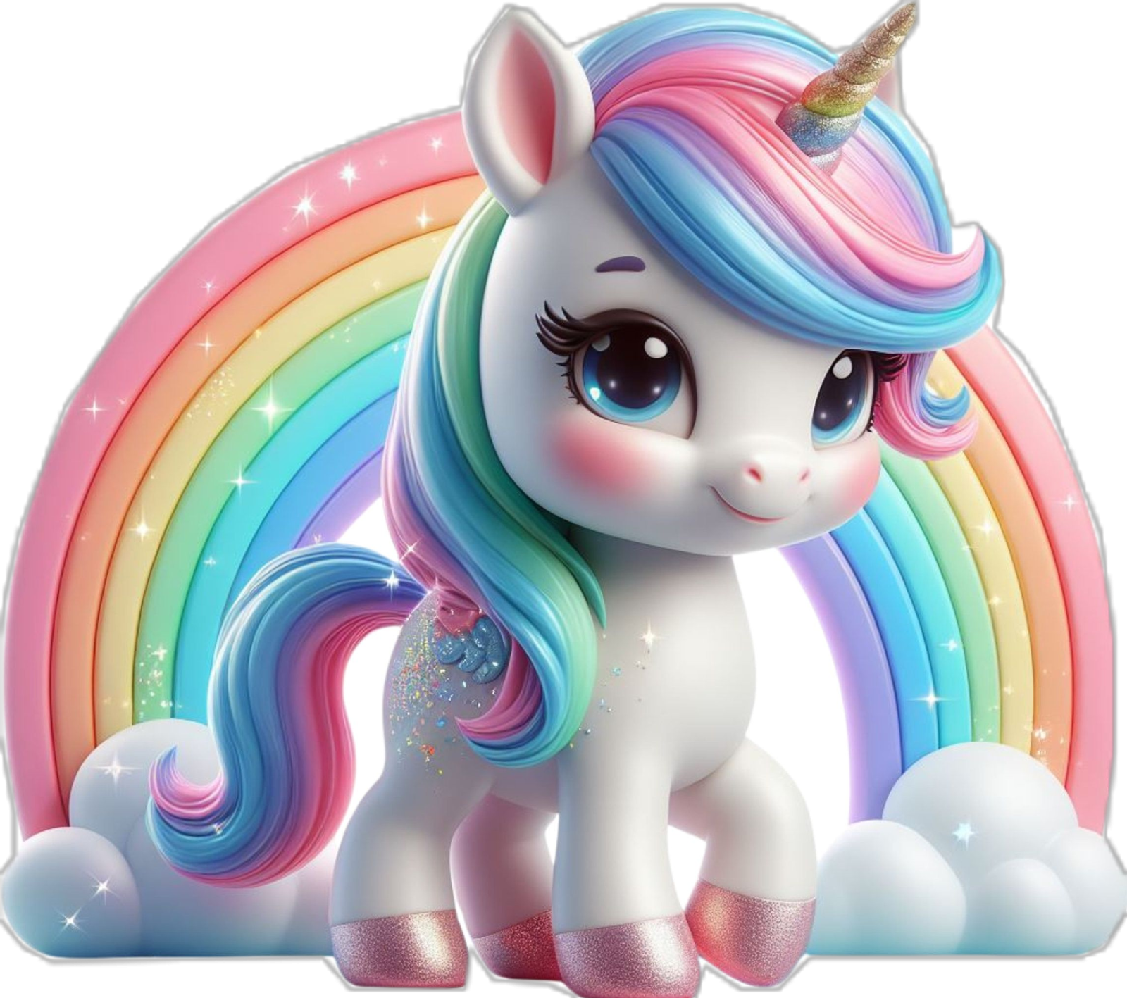 a rainbow pony sitting on top of a cloud