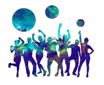 a group of people with their hands up in the air