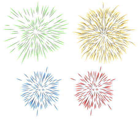 a set of four different colored fireworkss
