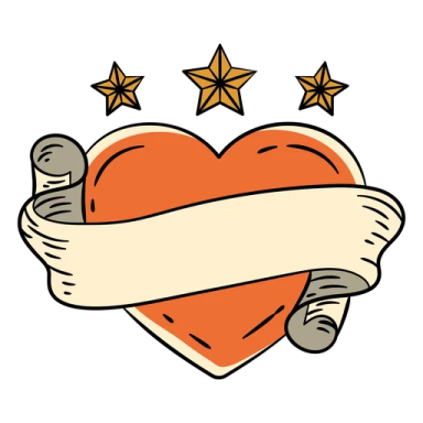 a heart with a ribbon and stars