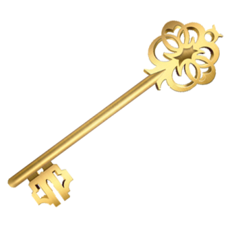 a golden key on a white background