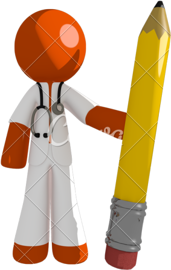 a cartoon character holding a giant pencil