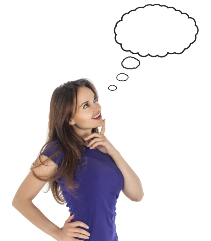 a woman with a thought bubble above her head