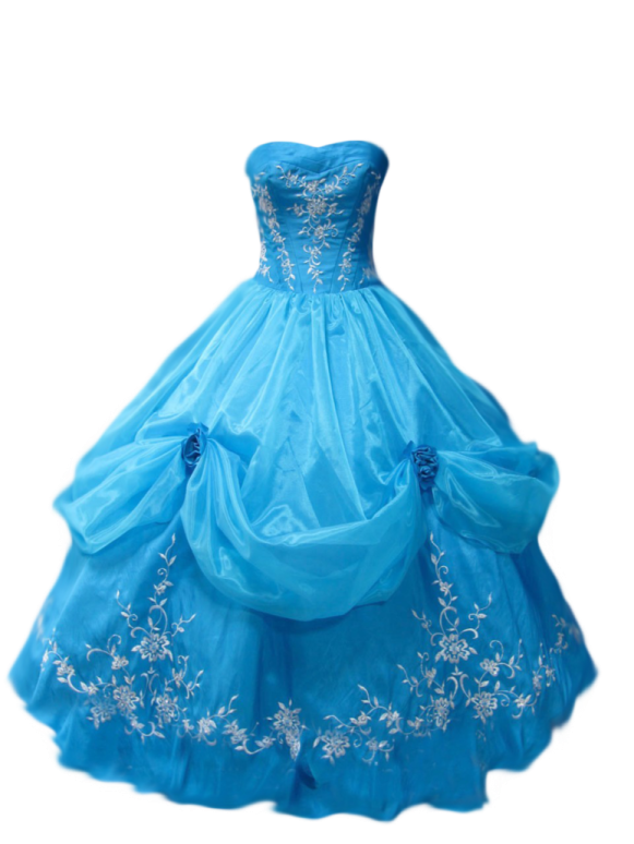 a blue dress with white flowers on it