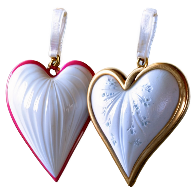 two white and pink heart shaped porcelain ornaments
