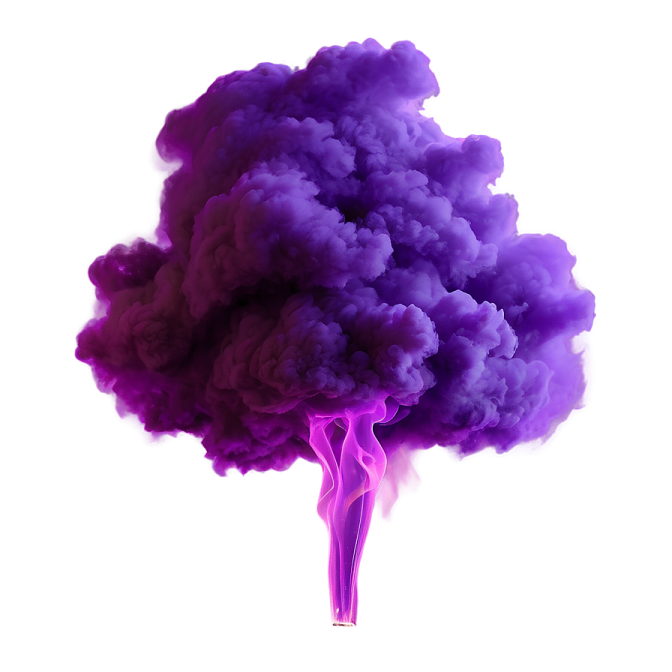 a purple smoke bomb on a white background