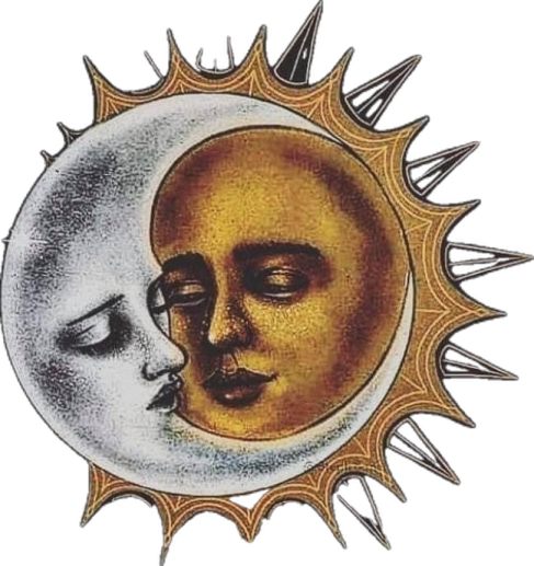 a drawing of a sun and moon