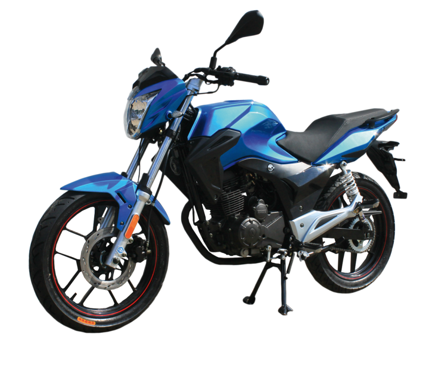 a blue and black motorcycle on a white background