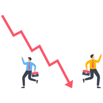 two people in business attire are climbing up a red arrow
