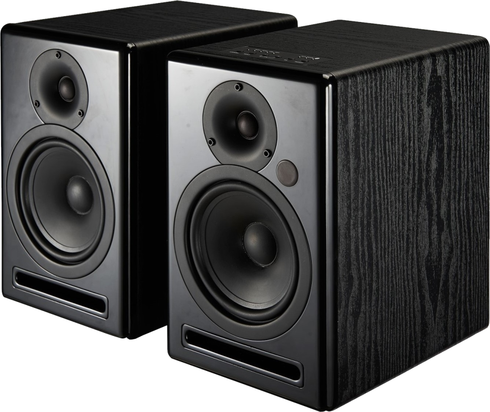 a pair of speakers on a white background