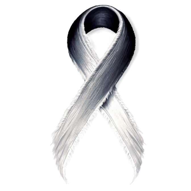 a black and white awareness ribbon on a white background