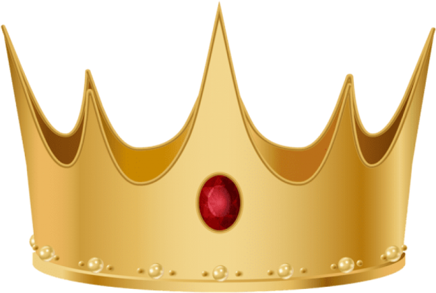 a gold crown with a red stone on top