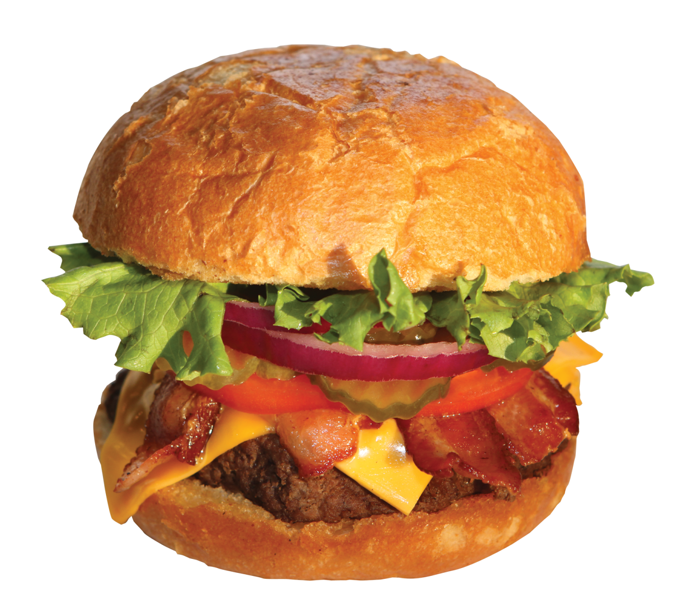 a close up of a hamburger on a white background