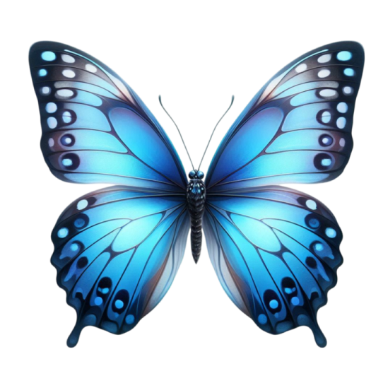 a blue butterfly on a white background