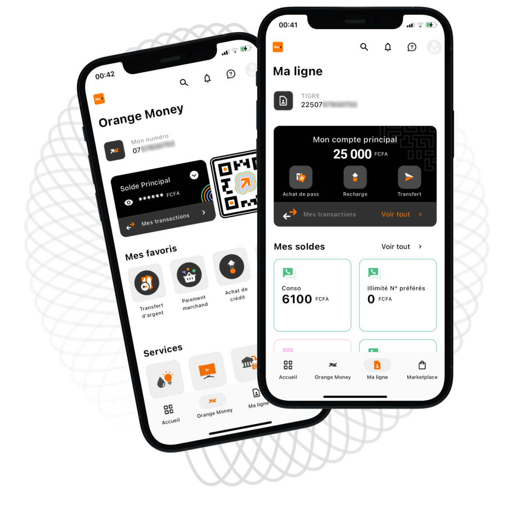 two smartphones with the orange money app on them