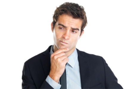 a man in a suit with his hand on his chin