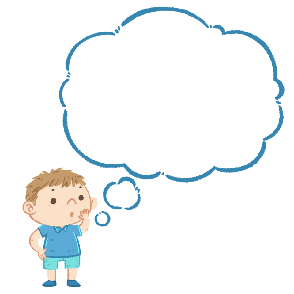 a boy with a thought bubble